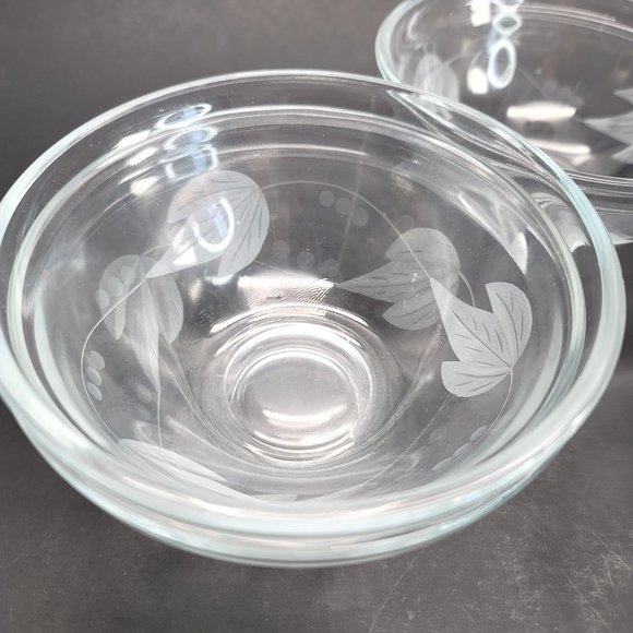 Vintage Morning Glory Glass Leaf Bowls Etched Frosted Raised Rim Set of 5 Pd80 - Picture 7 of 9
